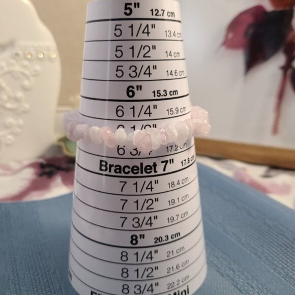 Rose Quartz Chip Bracelet | Natural Pink Crystal Stretch Boho Healing Jewelry - Picture 8 of 9